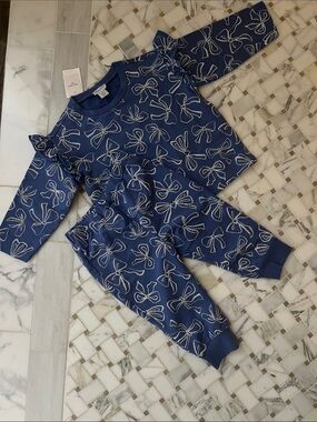 Kids Navy Bow-Print Two Piece Set